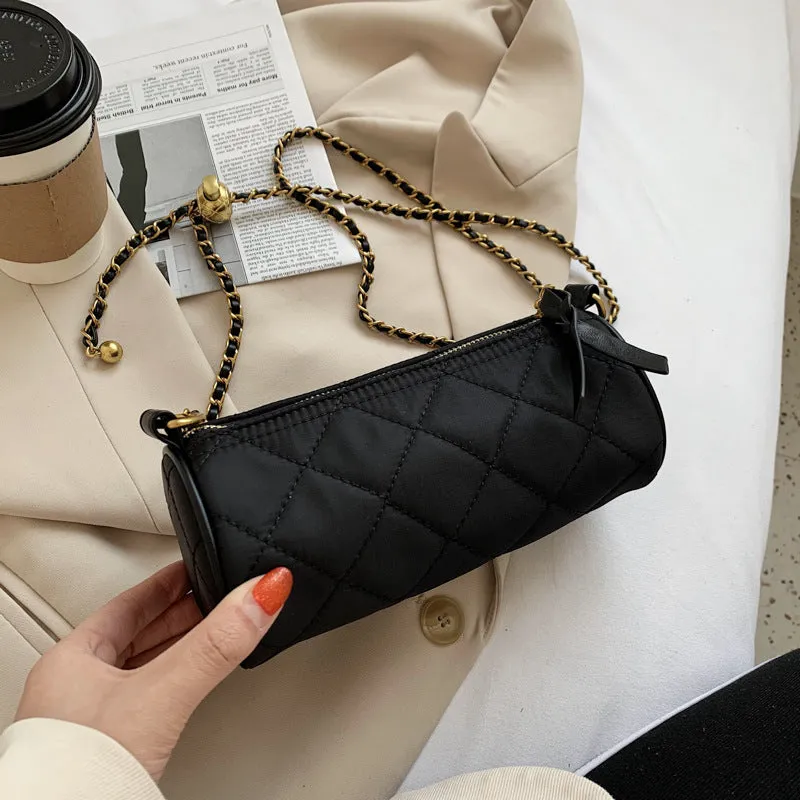 Transfer bead pillow cylinder bag zebra pattern canvas bag women's single shoulder chain small bag crossbody bag