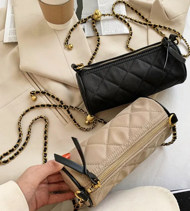 Transfer bead pillow cylinder bag zebra pattern canvas bag women's single shoulder chain small bag crossbody bag