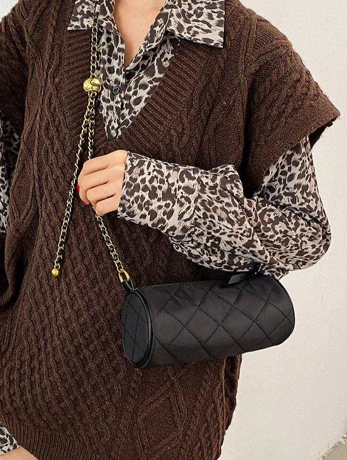 Transfer bead pillow cylinder bag zebra pattern canvas bag women's single shoulder chain small bag crossbody bag