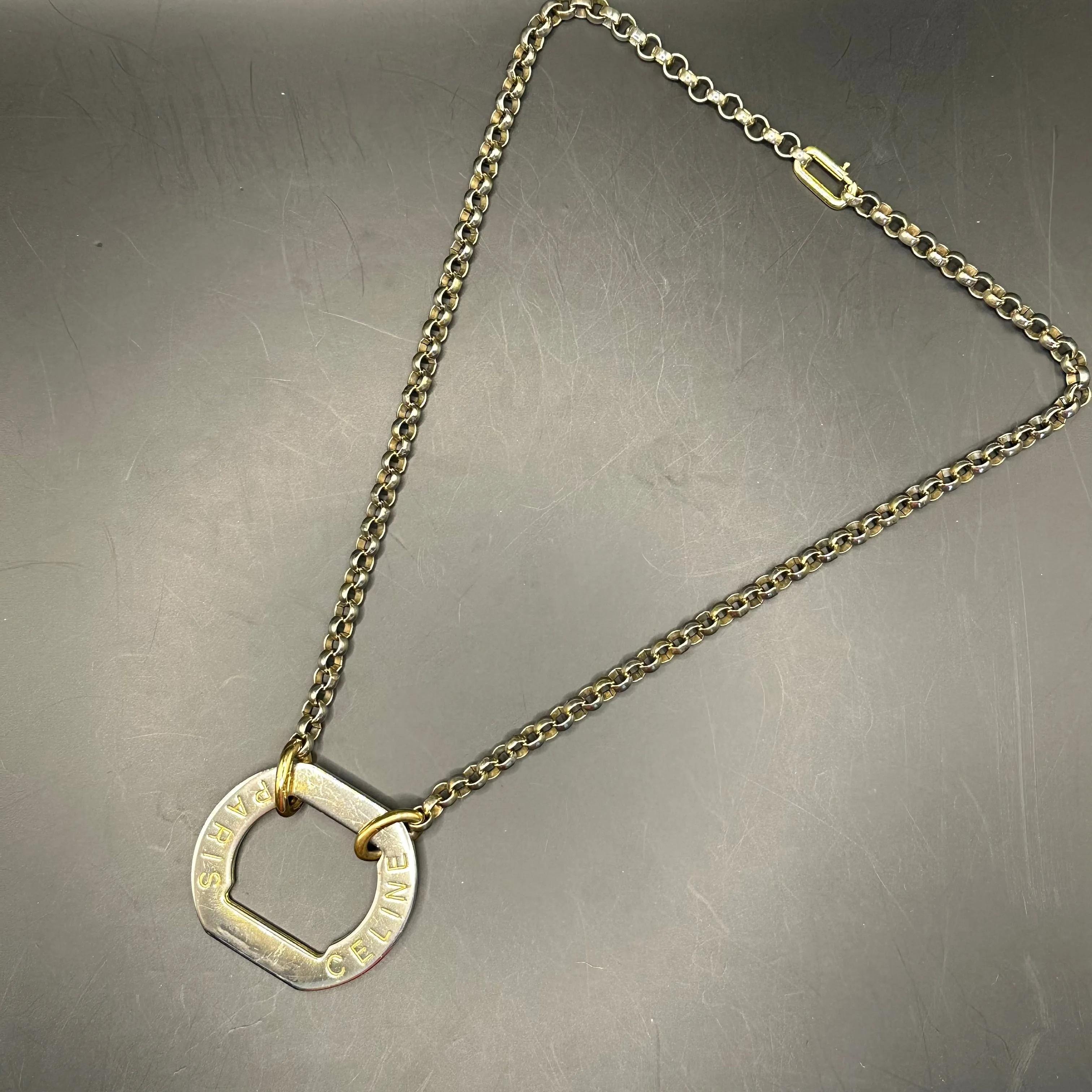 Upcycled Celine Charm Necklace on Brass Chain