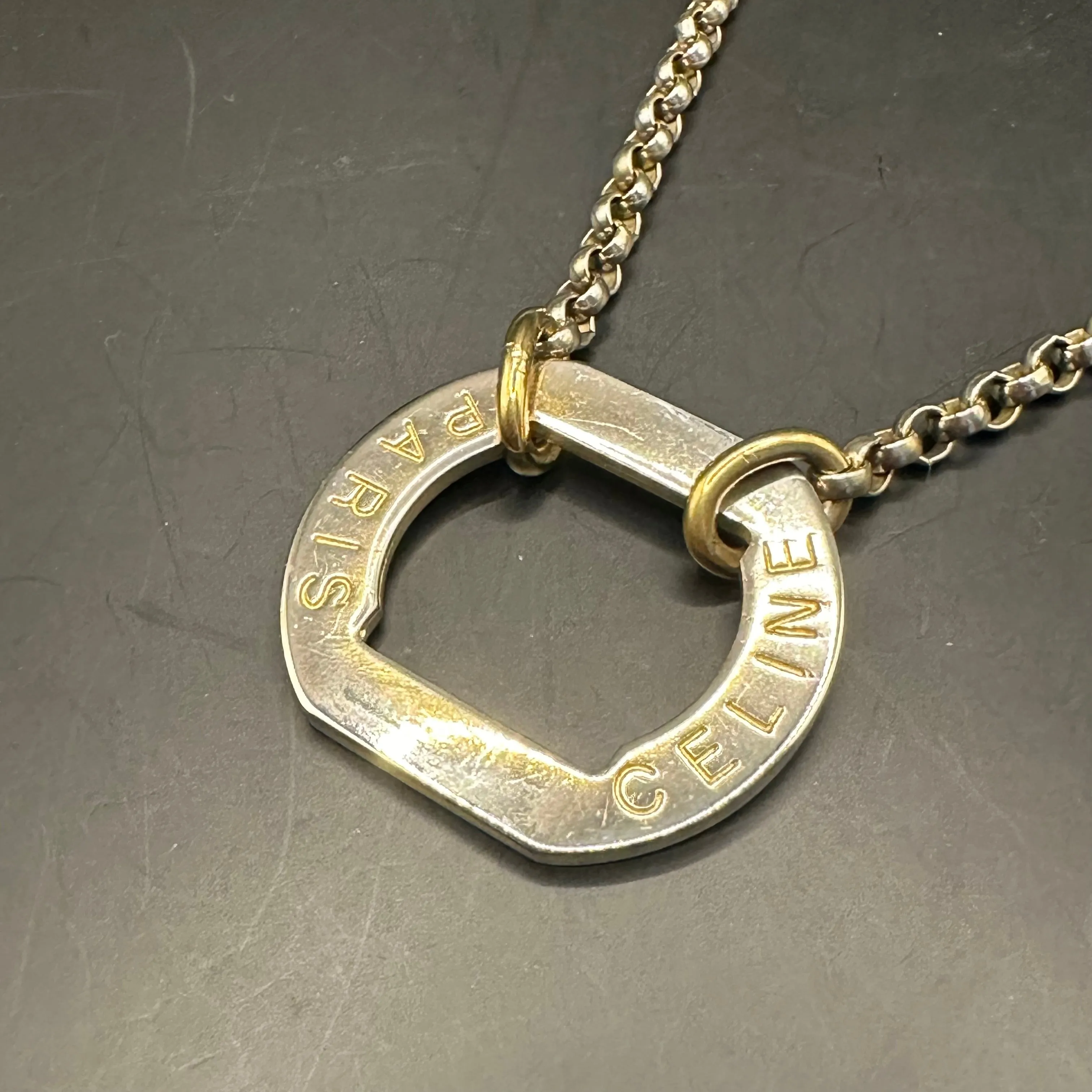 Upcycled Celine Charm Necklace on Brass Chain