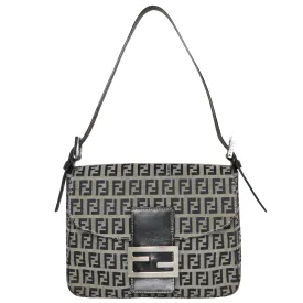 Vintage Y2K Fendi Zucca FF Logo Baguette Navy Leather Shoulder Bag