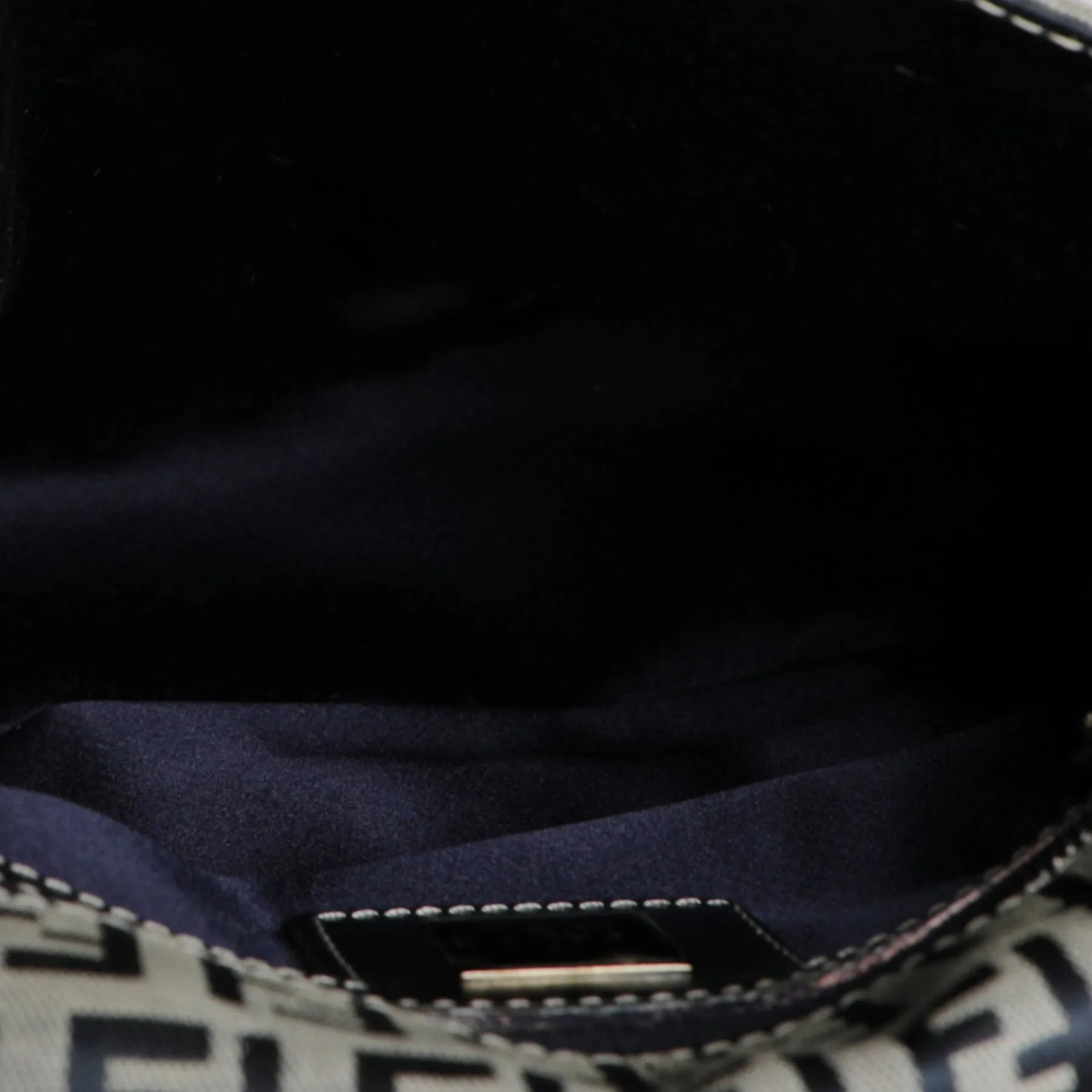 Vintage Y2K Fendi Zucca FF Logo Baguette Navy Leather Shoulder Bag
