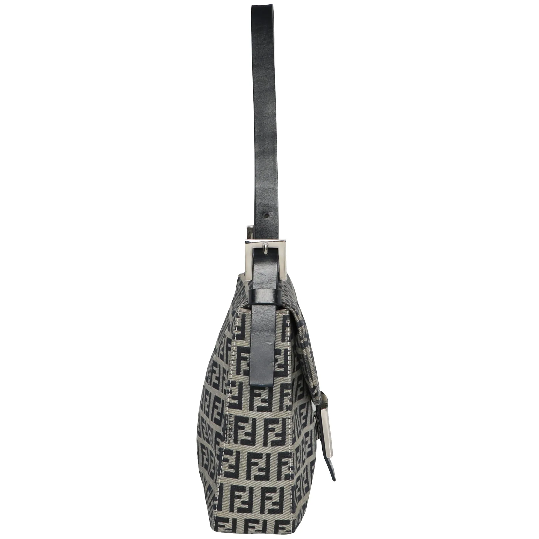Vintage Y2K Fendi Zucca FF Logo Baguette Navy Leather Shoulder Bag