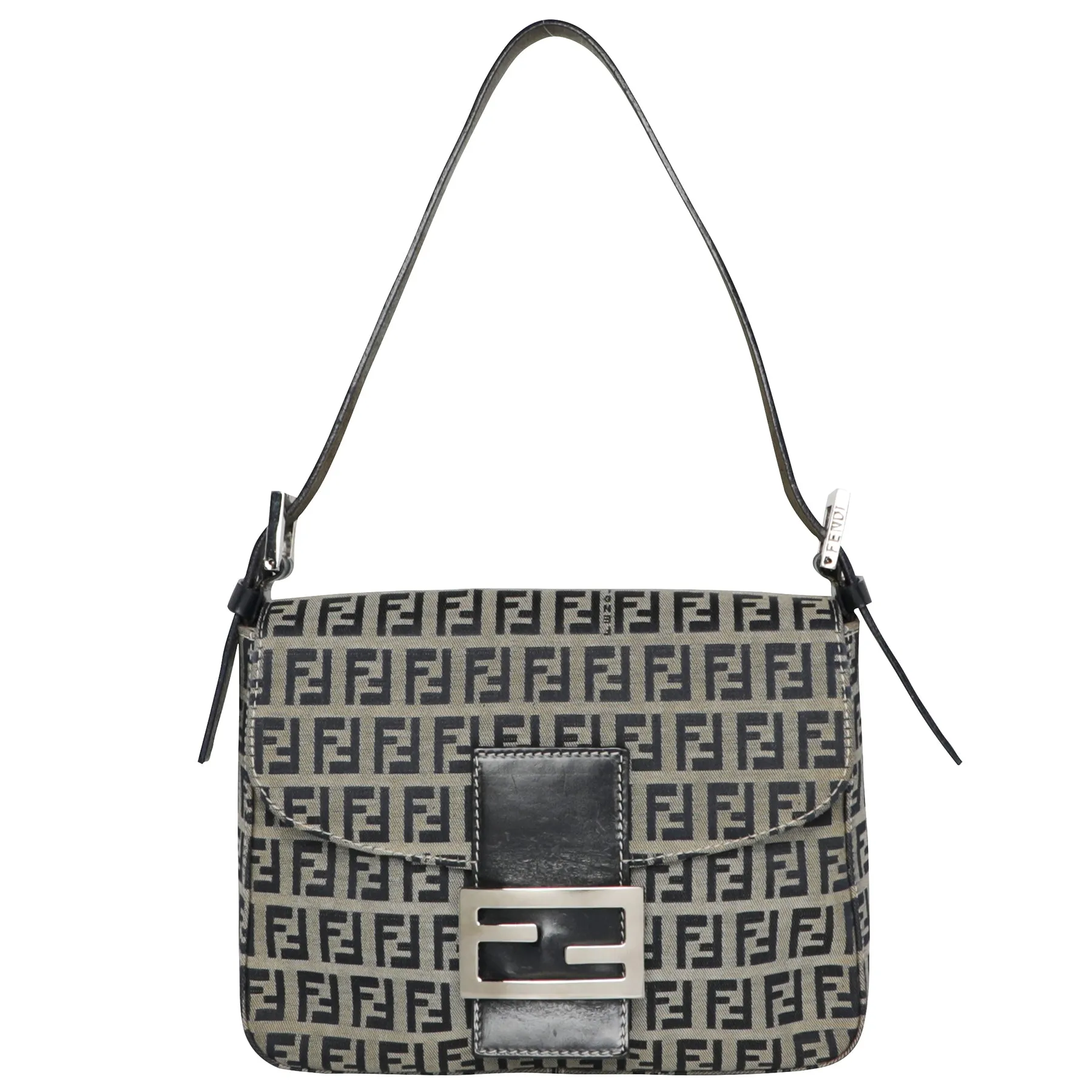 Vintage Y2K Fendi Zucca FF Logo Baguette Navy Leather Shoulder Bag