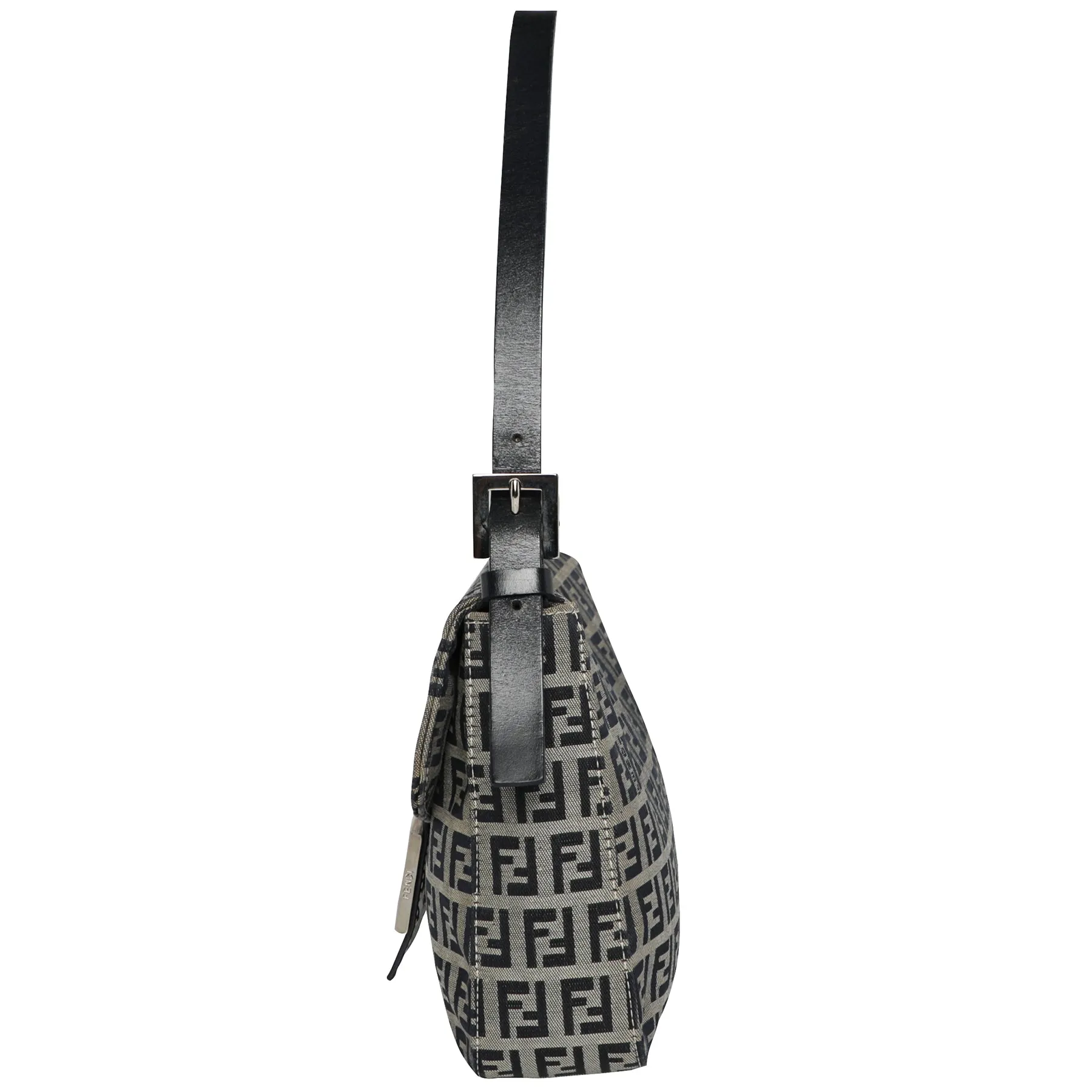 Vintage Y2K Fendi Zucca FF Logo Baguette Navy Leather Shoulder Bag