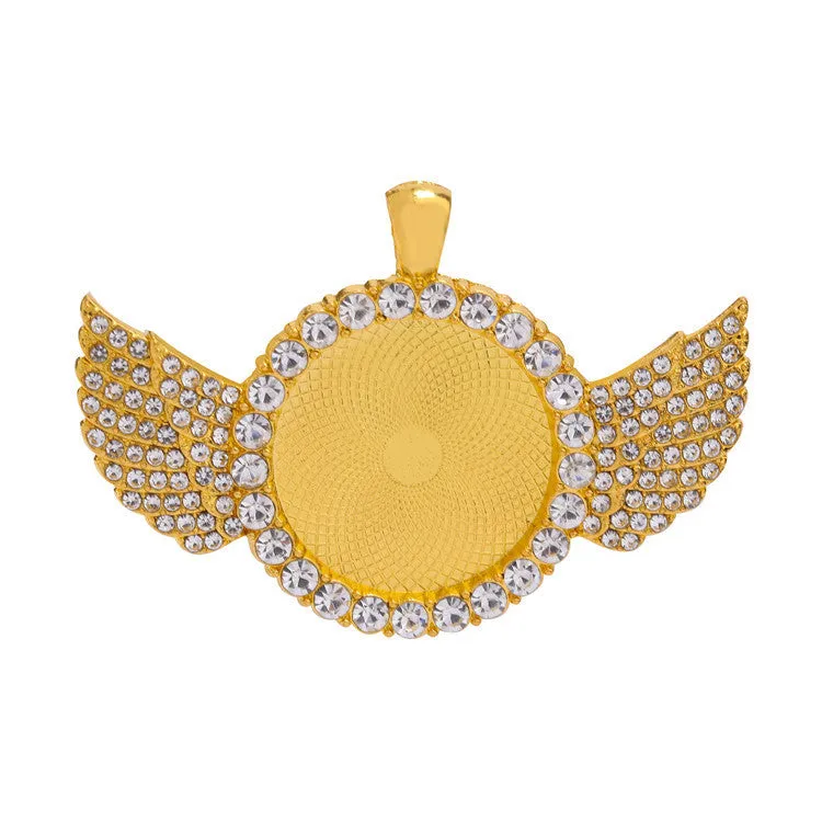 Wholesale 50pcs Alloy Sublimation Jewelry Blanks Wings Full Diamond Pendant