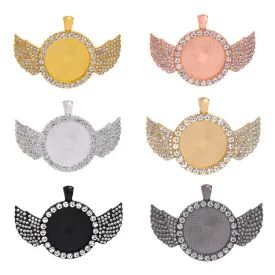 Wholesale 50pcs Alloy Sublimation Jewelry Blanks Wings Full Diamond Pendant