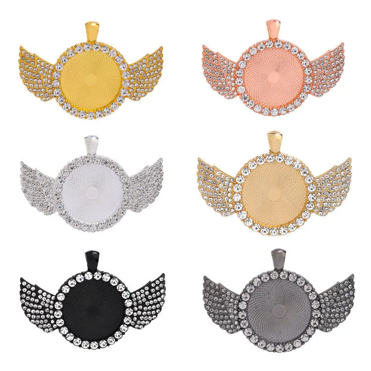 Wholesale 50pcs Alloy Sublimation Jewelry Blanks Wings Full Diamond Pendant